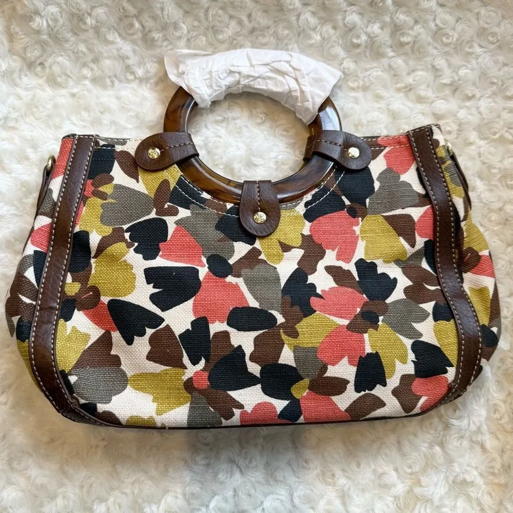Relic Colorful Floral Fabric Faux Leather Ring Handle Handbag New no strap